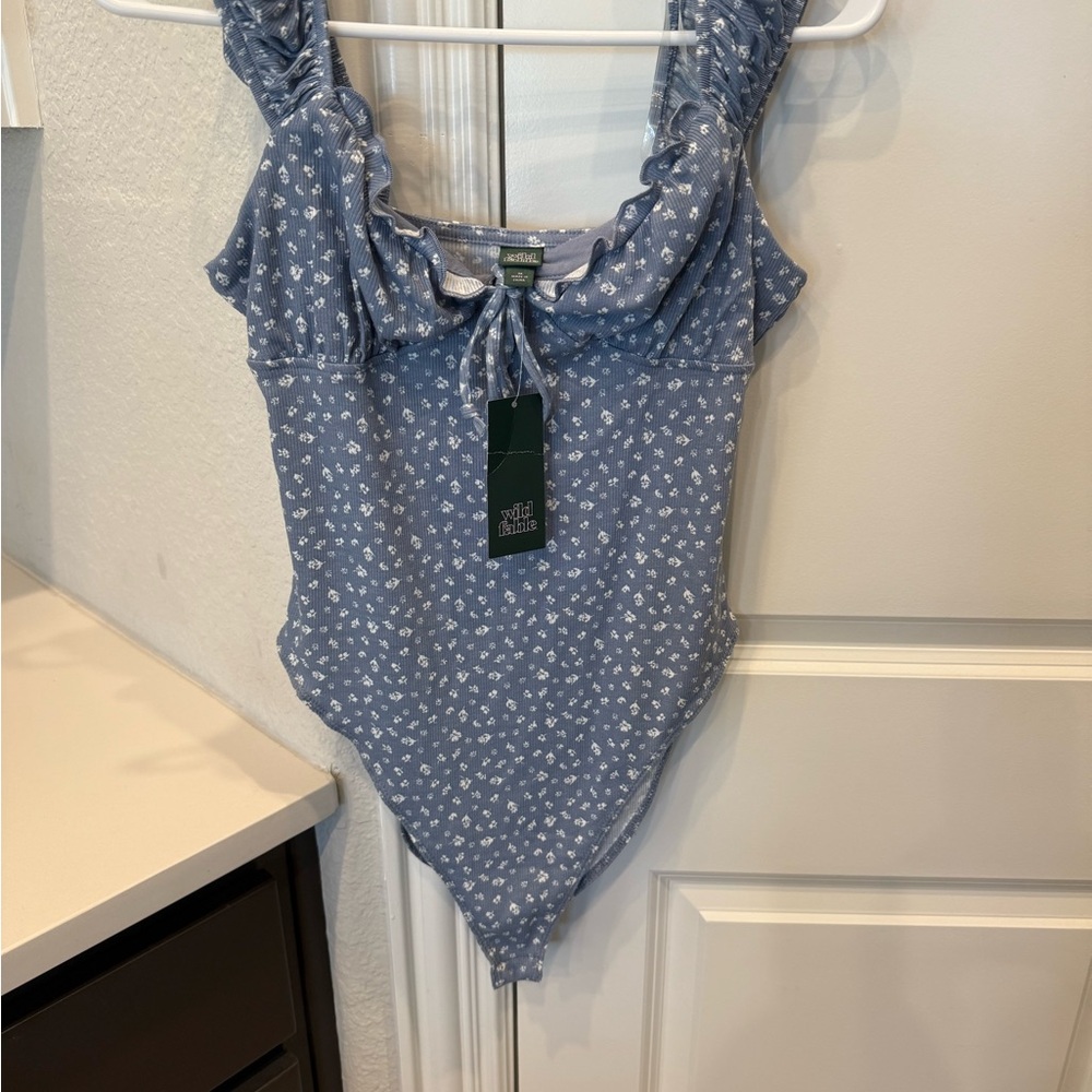 Wild Fable Dusty Blue Floral Bodysuit
